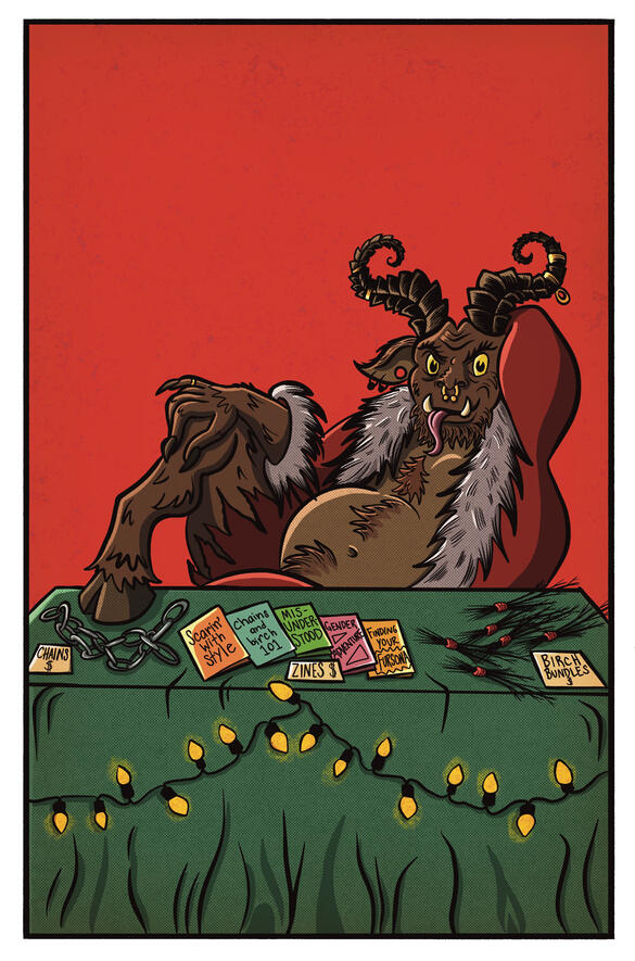 Illustration for the Prairie Comics Festival's Merry Krampus Zine Fair, 2025.